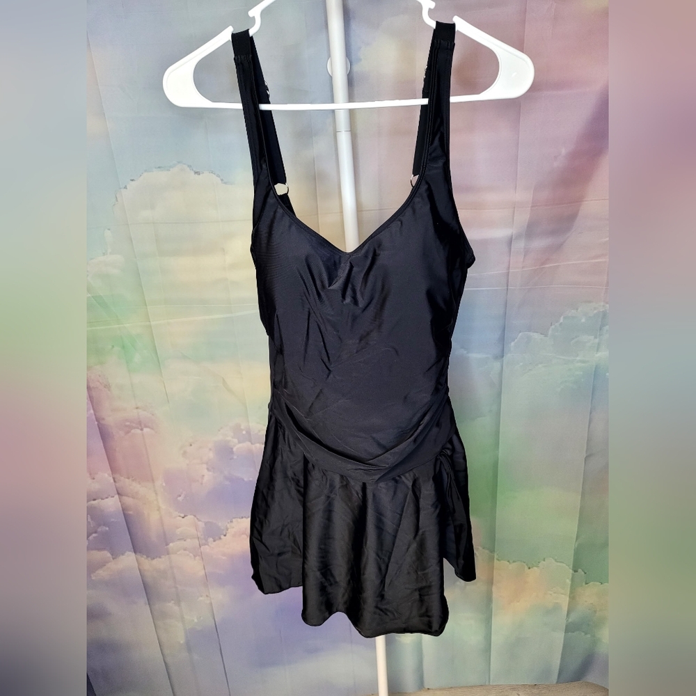 Eomenie Black Women's Swim Dress One Piece Ruched Swimwear Large - Picture 5 of 12